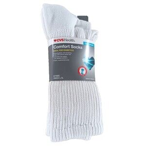 CVS Health Unisex Diabetic Comfort Crew Sock 2-Pack JM3 White Size L/XL NWT
